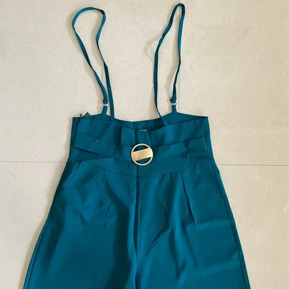 Teal Blue Suspender Pants for Women - Picture 6 of 12